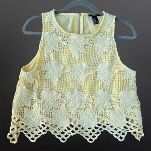 Y2K Forever 21 Yellow Lace Sleeveless Top Size M Boho Fairy Festival Summer